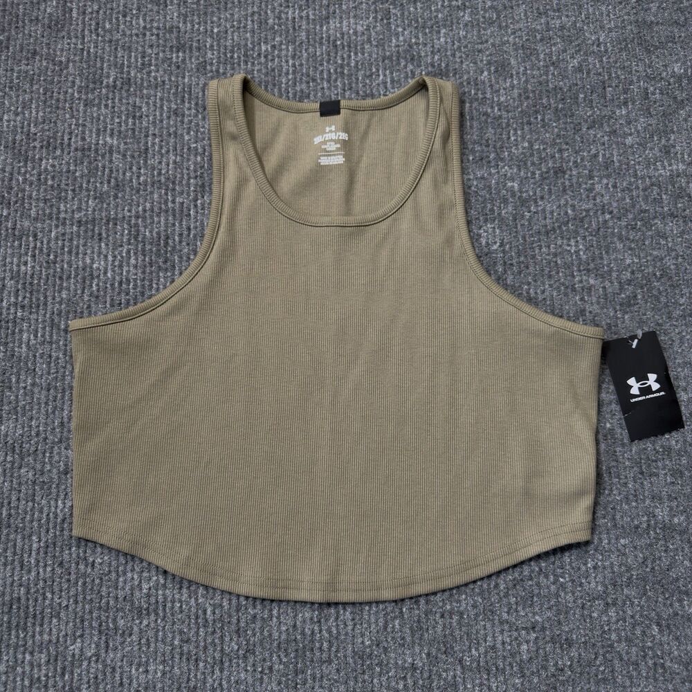 UA Under Armour Women Size 2XL Rib Tank Top Fitted Cropped Green 1389798 NEW